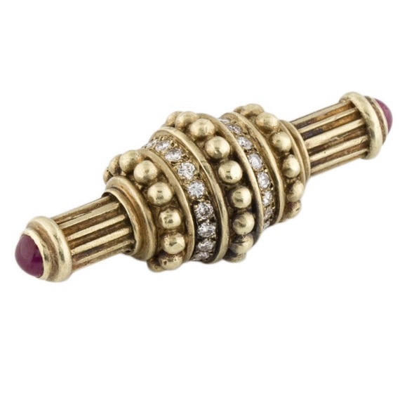 Vintage 14kt yellow gold diamond and ruby pin - Picture 2 of 10